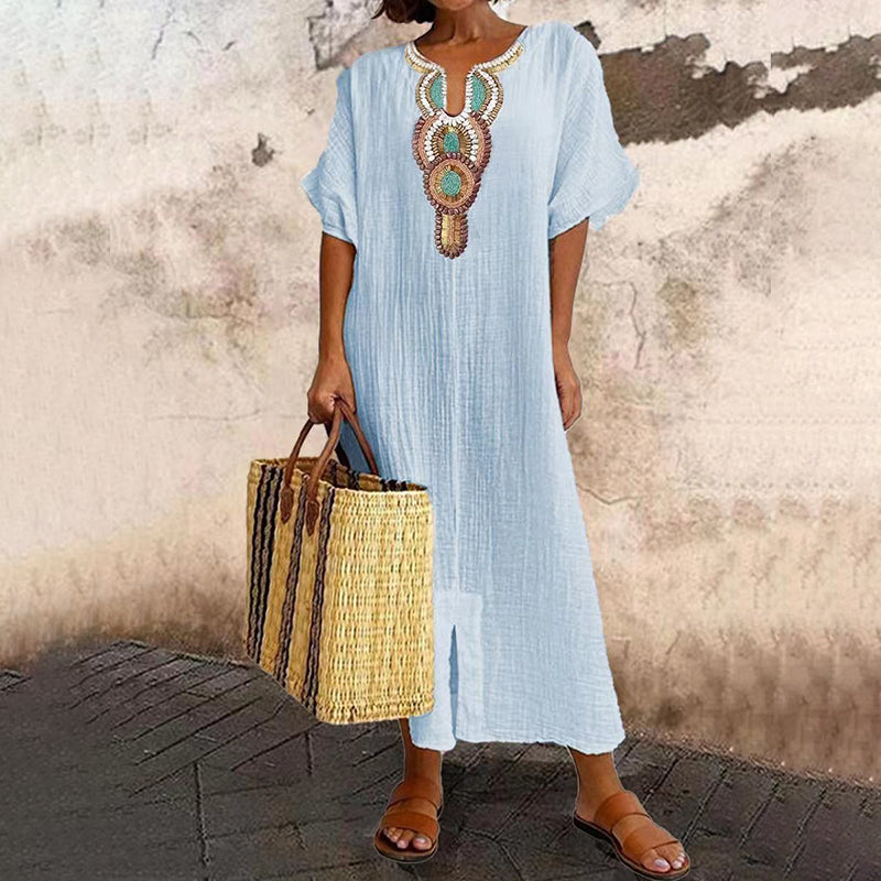 Isoria - Robe maxi femme brodée style bohème