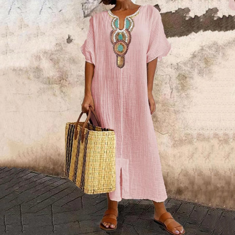 Isoria - Robe maxi femme brodée style bohème