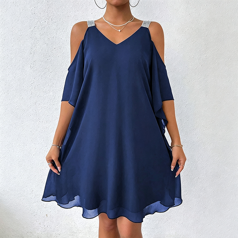 Safielle - Robe femme épaules dénudées avec bretelles brillantes