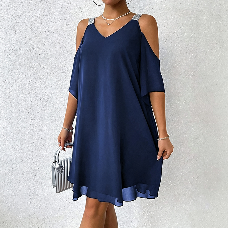 Safielle - Robe femme épaules dénudées avec bretelles brillantes
