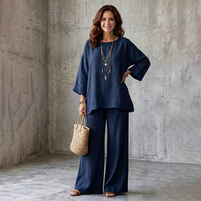 Cosima - Ensemble femme deux pièces effet lin avec pantalon large