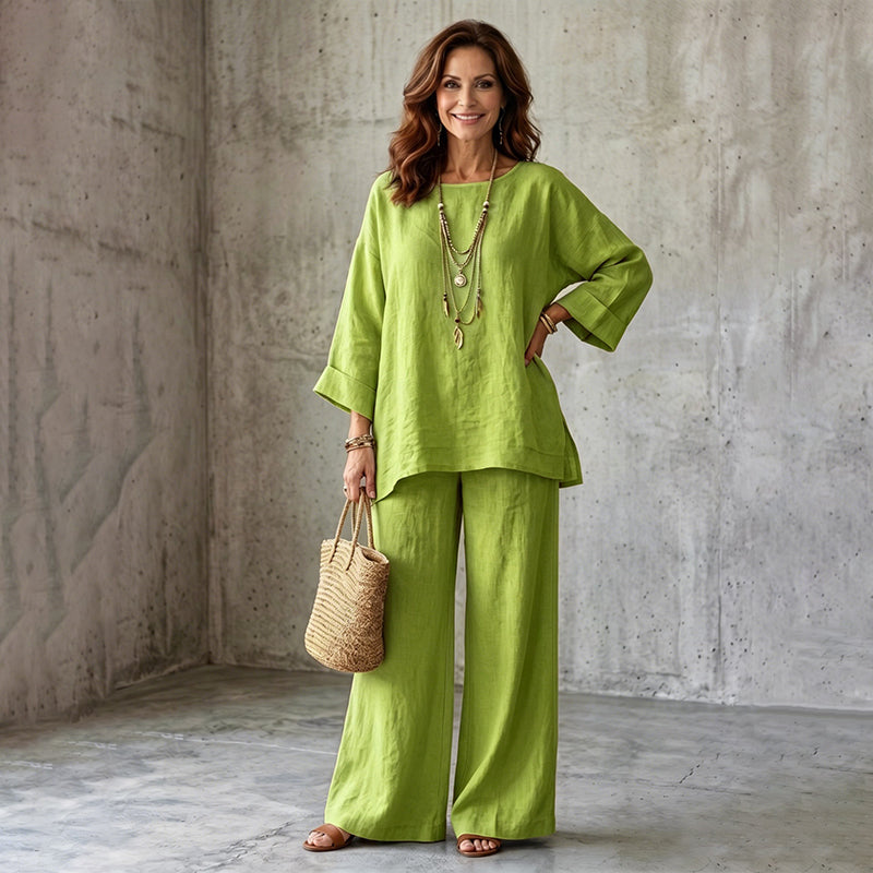 Cosima - Ensemble femme deux pièces effet lin avec pantalon large