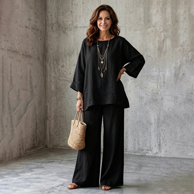 Cosima - Ensemble femme deux pièces effet lin avec pantalon large