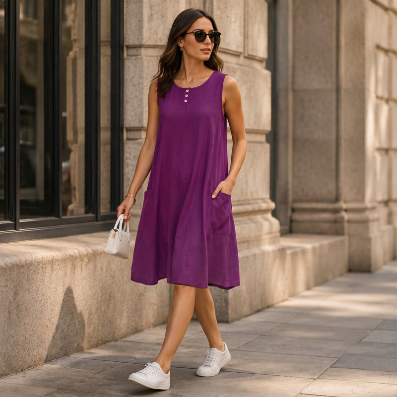Alouette - Robe femme sans manches en coton-lin avec poches