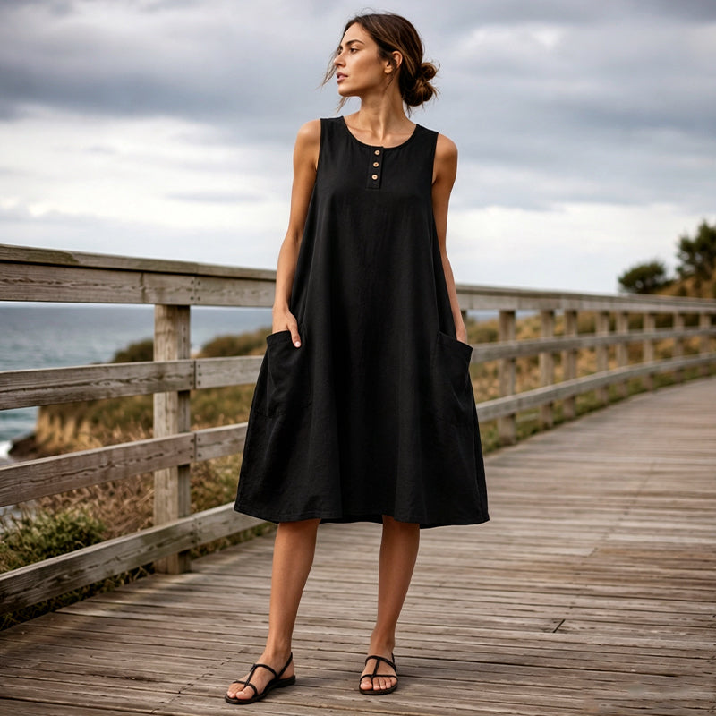 Alouette - Robe femme sans manches en coton-lin avec poches