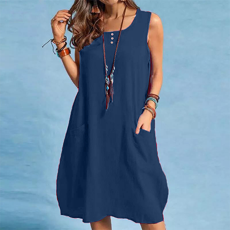 Alouette - Robe femme sans manches en coton-lin avec poches