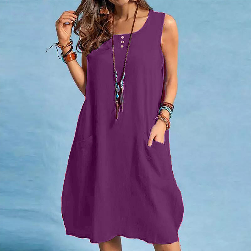 Alouette - Robe femme sans manches en coton-lin avec poches