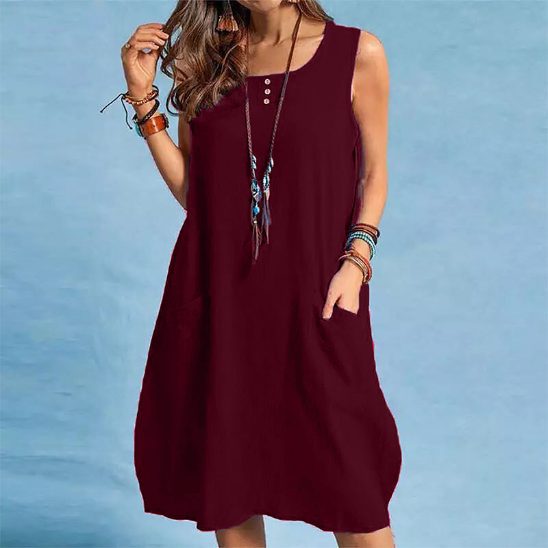 Alouette - Robe femme sans manches en coton-lin avec poches