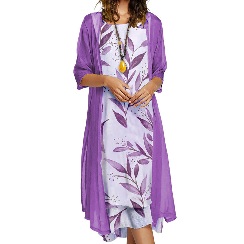 Evadne - Ensemble robe fleurie 2 pièces femme avec veste légère