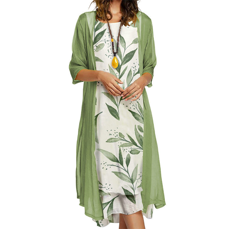 Evadne - Ensemble robe fleurie 2 pièces femme avec veste légère