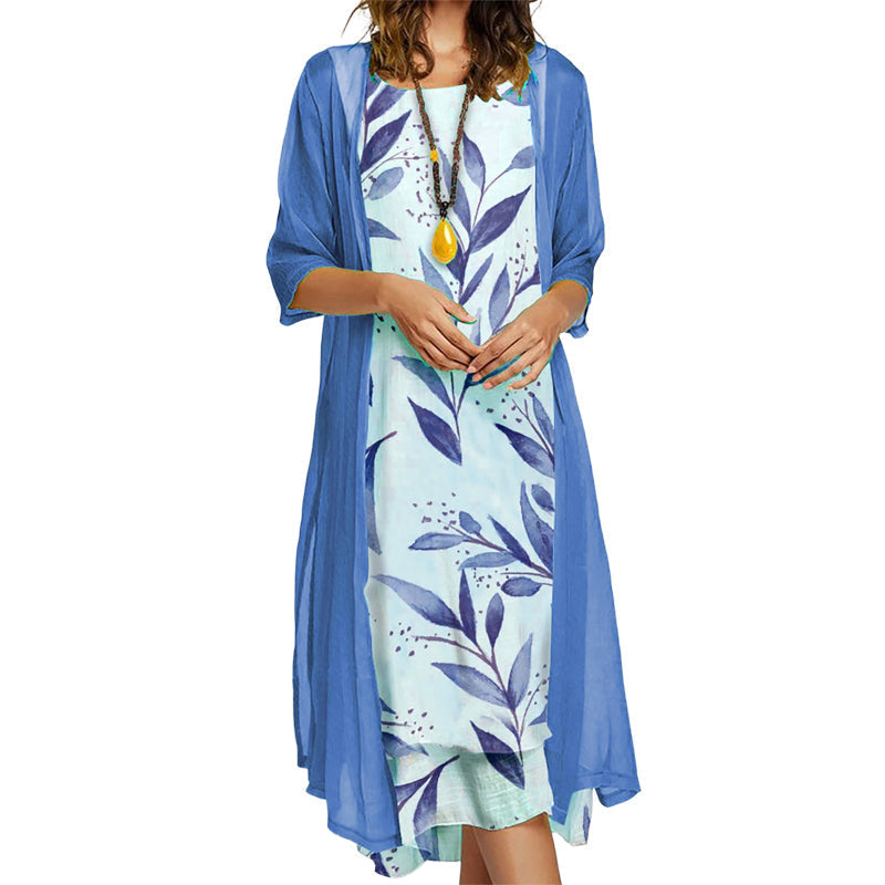 Evadne - Ensemble robe fleurie 2 pièces femme avec veste légère