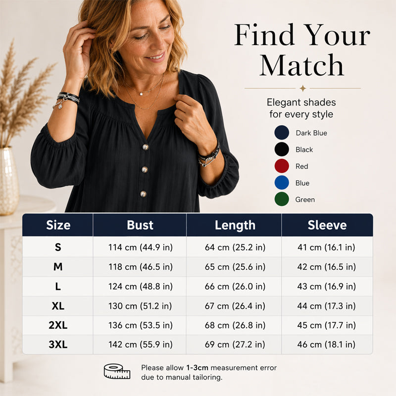 ✨ Blouse à Col V Élégante avec Manches 3/4 – Douce, Respirante & Stylée💕