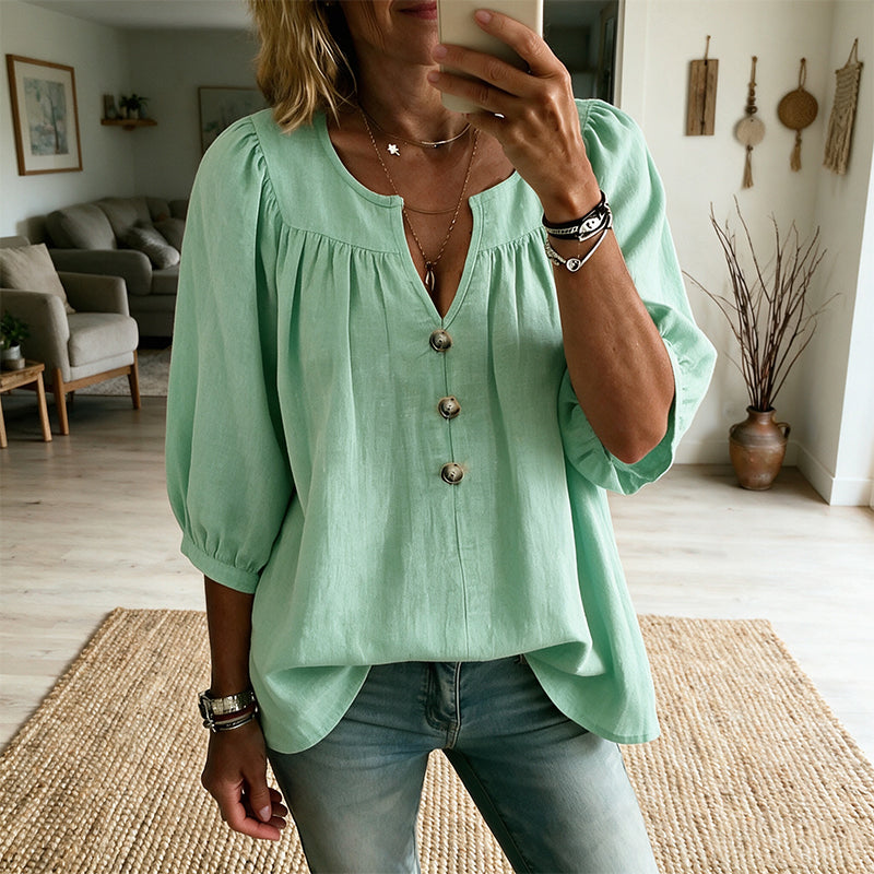✨ Blouse à Col V Élégante avec Manches 3/4 – Douce, Respirante & Stylée💕