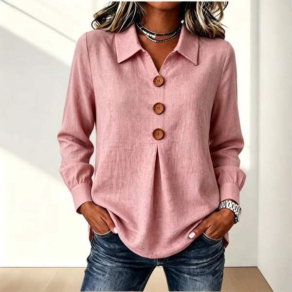 Zelda - Blouse efemme jaune à col classique et boutons
