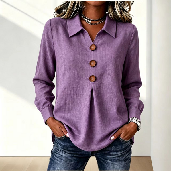 Zelda - Blouse efemme jaune à col classique et boutons