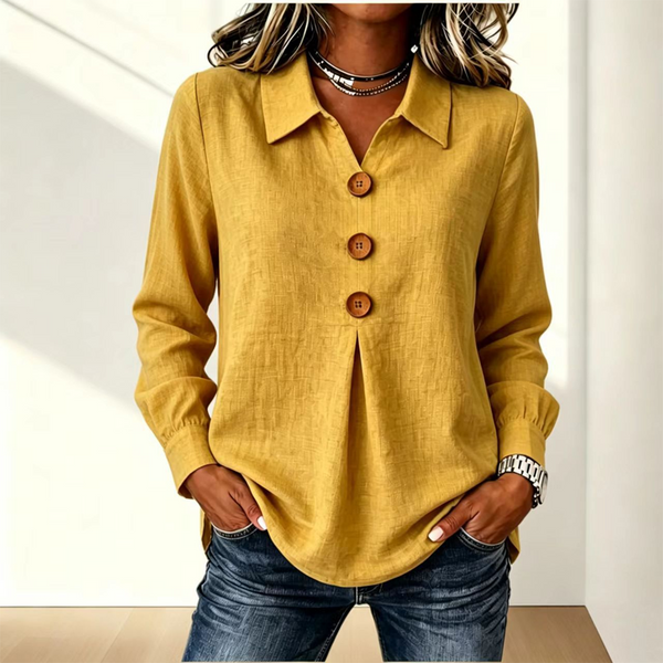 Zelda - Blouse efemme jaune à col classique et boutons