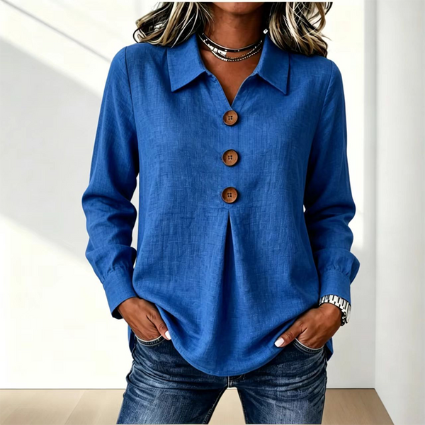 Zelda - Blouse efemme jaune à col classique et boutons