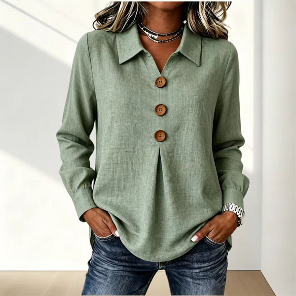 Zelda - Blouse efemme jaune à col classique et boutons