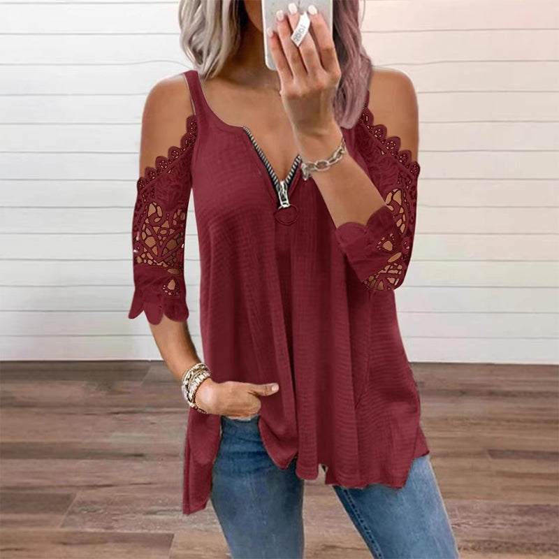 Linora - Top femme épaules dénudées avec dentelle et zip