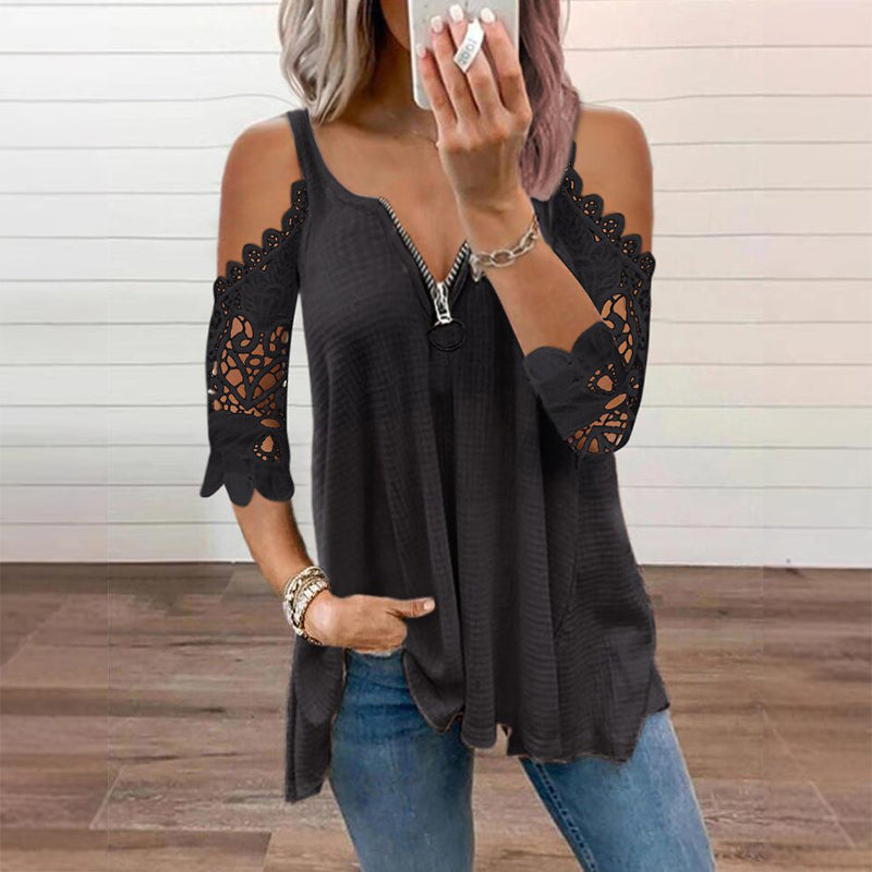 Linora - Top femme épaules dénudées avec dentelle et zip