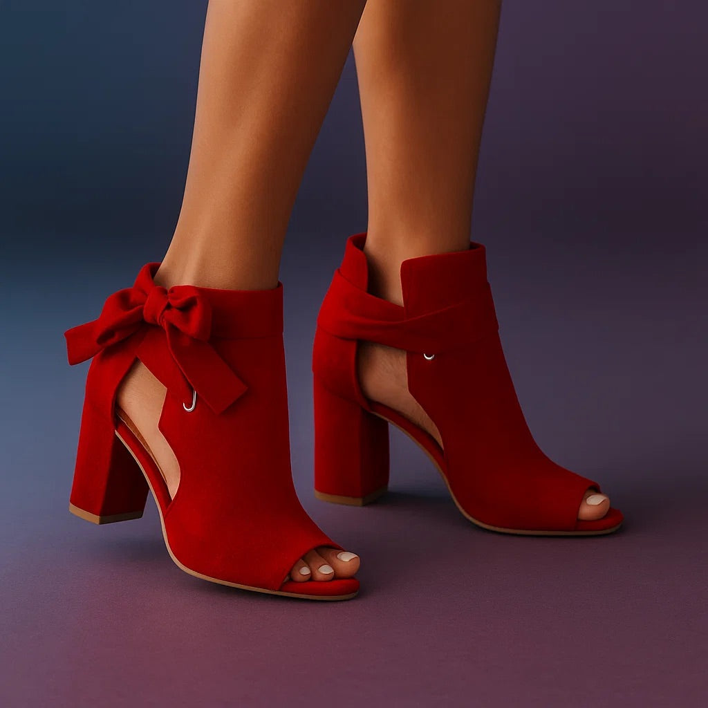 Ophalyra - Block Heel Sandals with Elegant Bow and Open Toe