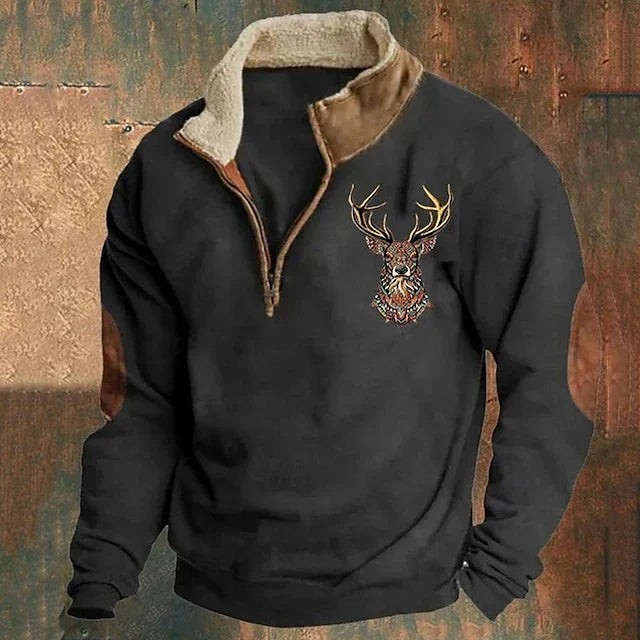 André - Men's warm sweater with deer detail and reinforced elbows 