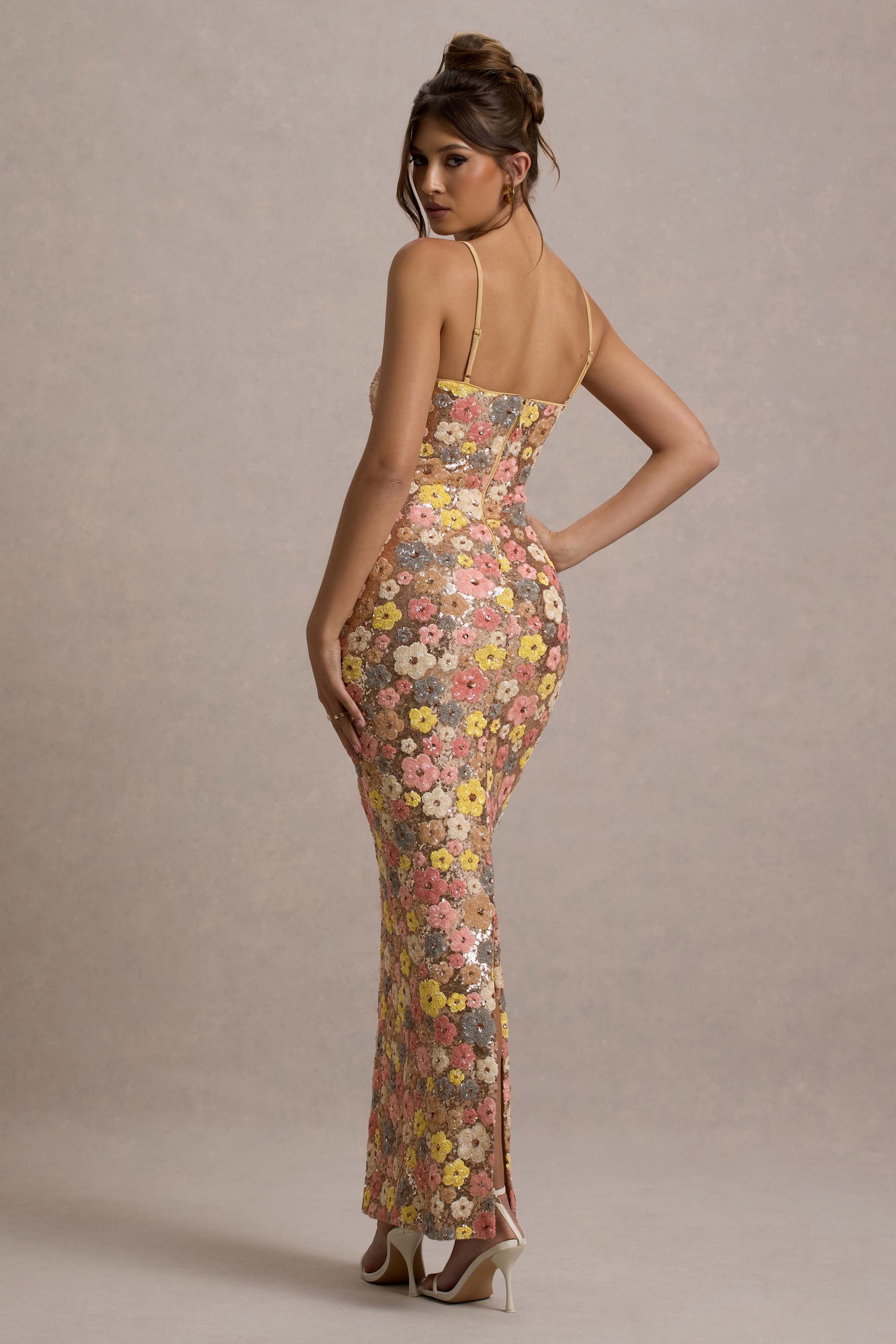 Lunovelle - Women's Elegant Floral Long Dress with Thin Straps