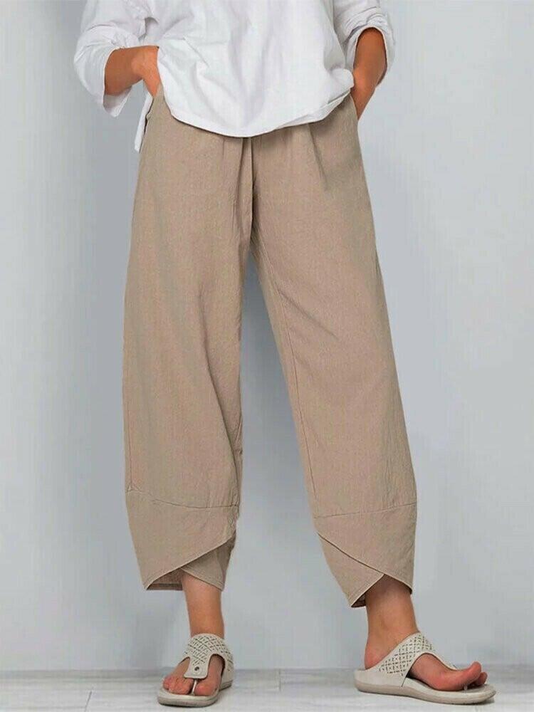 Belythia - Women's Vintage Asymmetrical High-Waisted Flowy Trousers with Pockets