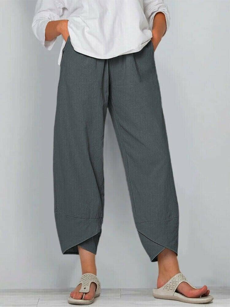 Belythia - Women's Vintage Asymmetrical High-Waisted Flowy Trousers with Pockets