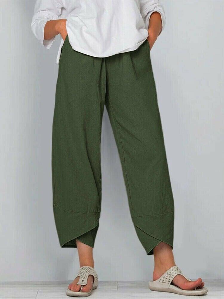 Belythia - Women's Vintage Asymmetrical High-Waisted Flowy Trousers with Pockets