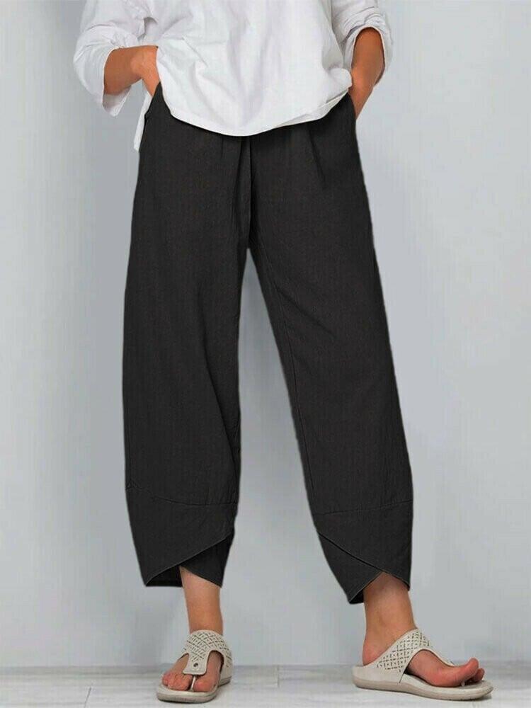 Belythia - Women's Vintage Asymmetrical High-Waisted Flowy Trousers with Pockets