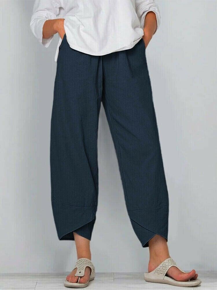 Belythia - Women's Vintage Asymmetrical High-Waisted Flowy Trousers with Pockets