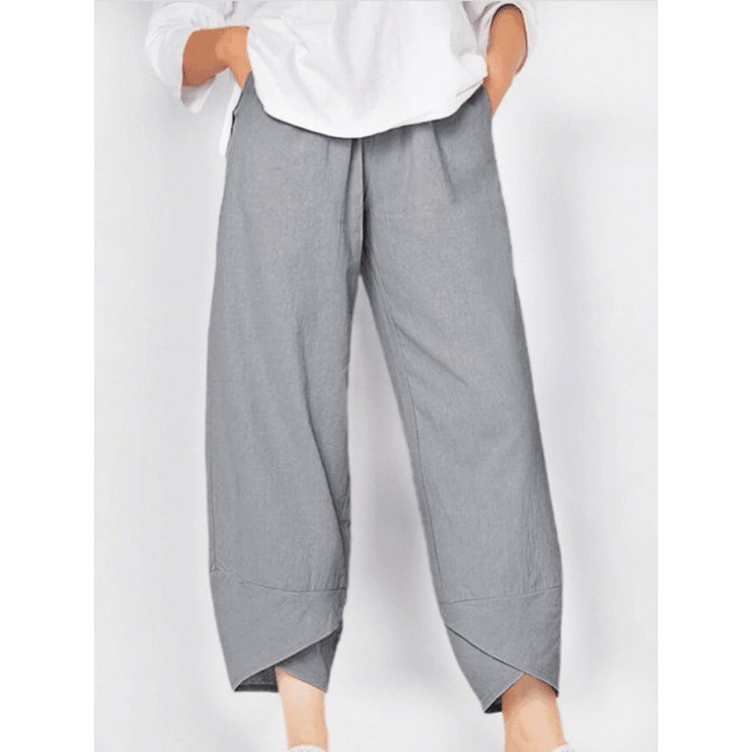 Belythia - Women's Vintage Asymmetrical High-Waisted Flowy Trousers with Pockets