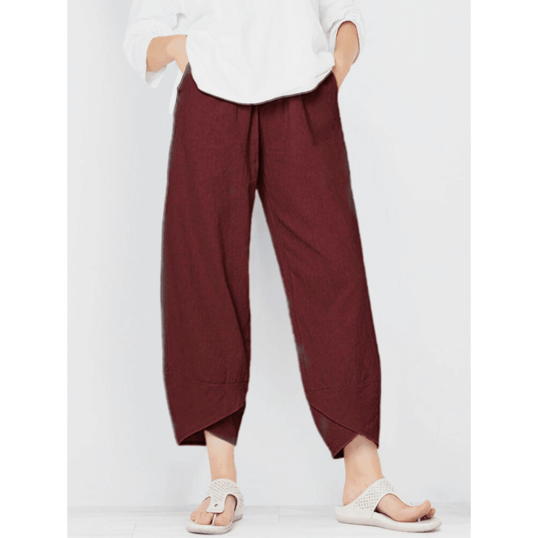 Belythia - Women's Vintage Asymmetrical High-Waisted Flowy Trousers with Pockets
