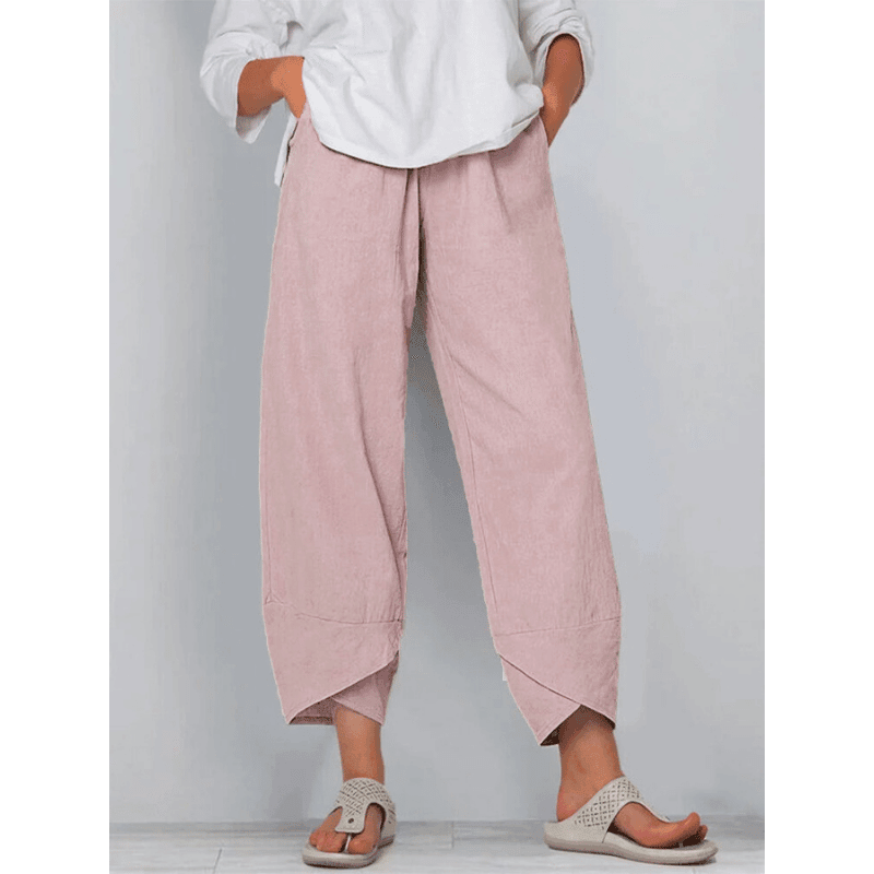 Belythia - Women's Vintage Asymmetrical High-Waisted Flowy Trousers with Pockets